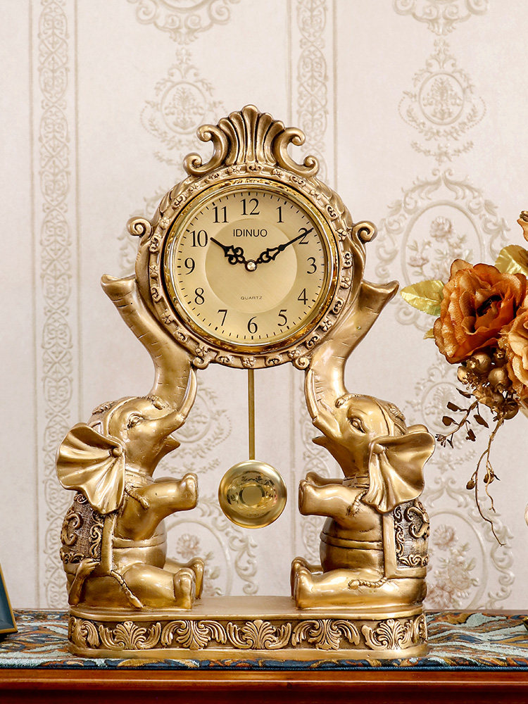 PENDULUM CLOCK TABLE TABLE TABLE ELEPHANT SEAT CLOCK ORNAMENT IMPORTED HOUSEHOLD LIVING ROOM VINTAGE MECHANICAL FLIP CLOCK OLD-FASHIONED