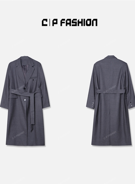 AR | CP莱赛尔纤维+长款系带灰色西装领风衣大衣J24637WT243