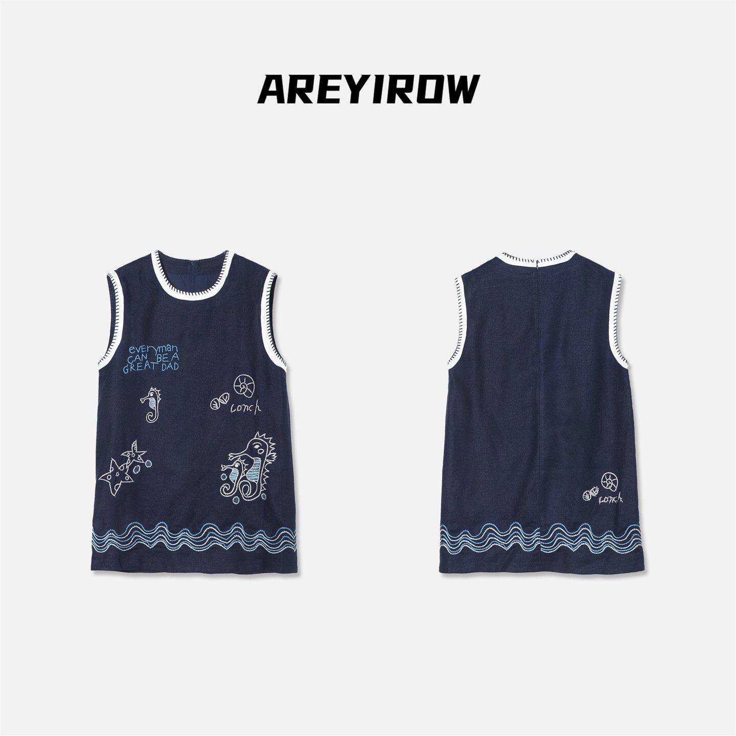 【Wang.小宁】AR麻料海马刺绣涂鸦砍肩T裙H06568SY252