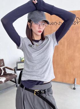【AR专属】撞色两件套长短袖叠穿圆领T恤套装A8L158CT252