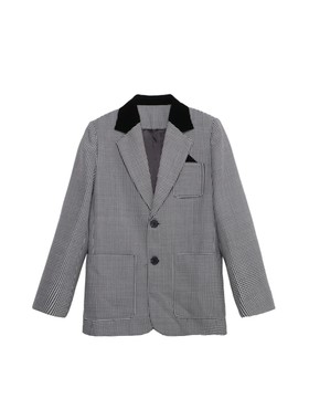 AR | CP轻奢撞色领拼接黑白格子西装外套C1L020WT251