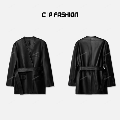 AR | CP轻奢V领纯色皮衣外套C05525WT243