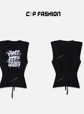 【Wang.小宁】AR字母绑带针织无袖上衣 J20891DT242