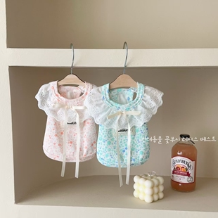 26韩系ins风春夏宠物家居棉质碎花蕾丝背心狗狗猫咪小型犬衣服