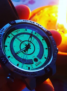 现货 天美时TIMEX户外运动手表男多功能潮汐指南针夜光男表T2N721