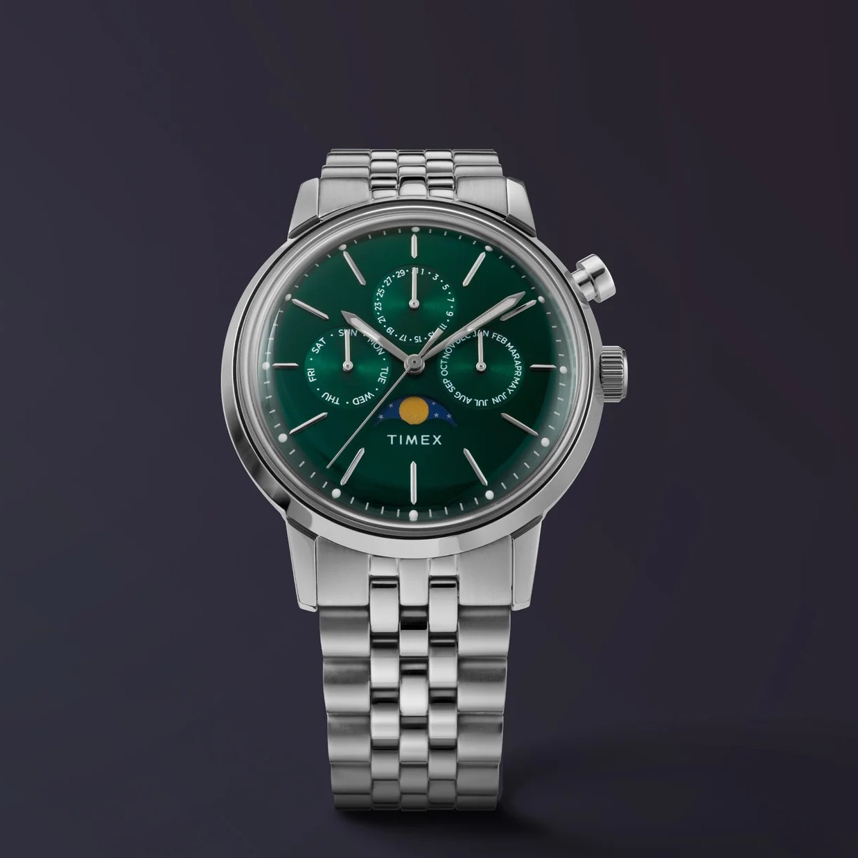 代购TIMEX天美时男表Marlin系列月相绿色表盘三眼计时石英手表