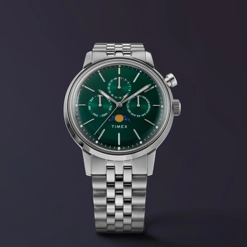 代购TIMEX天美时男表Marlin系列月相绿色表盘三眼计时石英手表