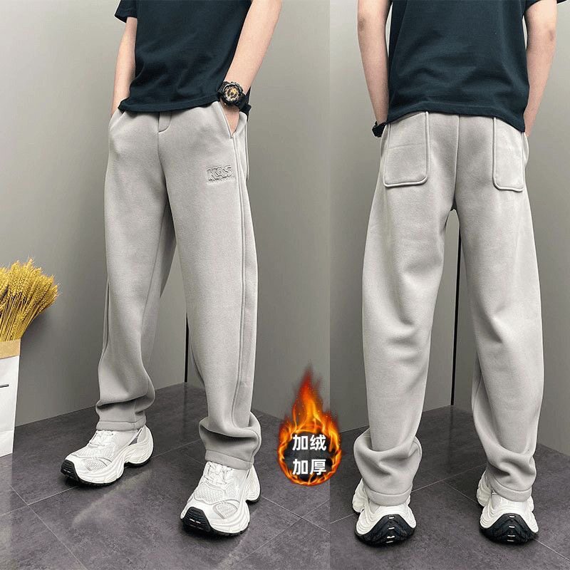 青年韩版百搭纯色休闲裤男25冬季新款加绒直筒哈伦裤保暖运动卫裤