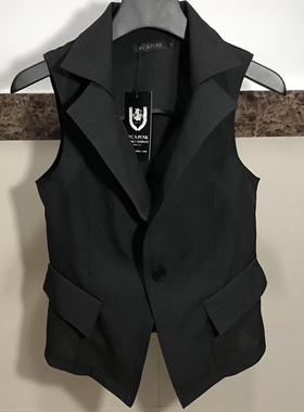 春秋季新款潮牌工装短款马甲修身西装领韩版个性发型师男无袖外套