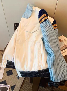 棒球服春秋季新款宽松设计感小众美式毛衣拼接夹克休闲外套男女潮