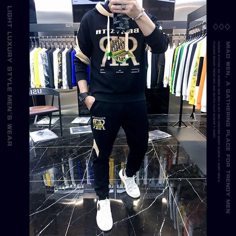 欧洲站男士秋季连帽卫衣休闲裤套装2025新款时尚男装一套搭配帅气,男装,休闲运动套装,淘宝优惠券,粉丝福利购,淘宝优惠卷