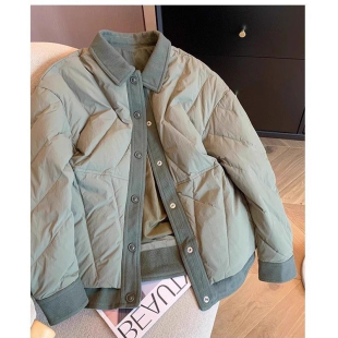 韩系小众撞色翻领菱格轻薄棉衣棉服男女秋冬复古休闲保暖夹棉外套