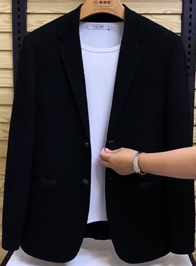 欧洲站2025春秋男士高级感针织西服外套时尚百搭商务休闲修身帅气