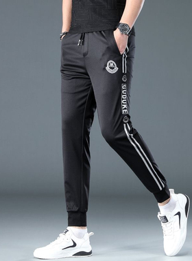 潮流欧货时尚白色休闲运动裤男春夏薄款束脚长裤子高端时尚小脚裤