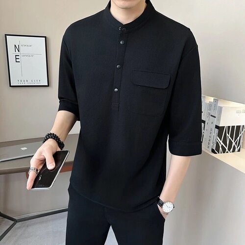夏季新款中国风立领短袖男士t恤冰感中式百搭中国风套头衬衣服男