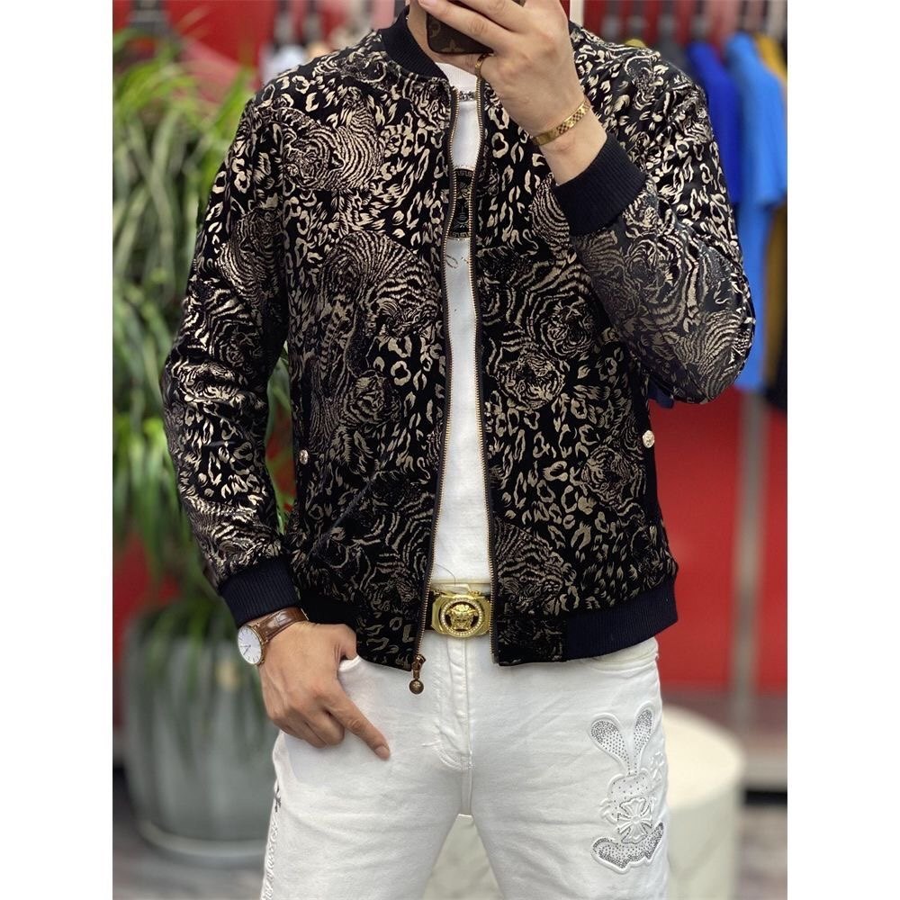 欧货夹克男2025秋冬新款个性时尚3D印花休闲长袖外套修身韩版潮流