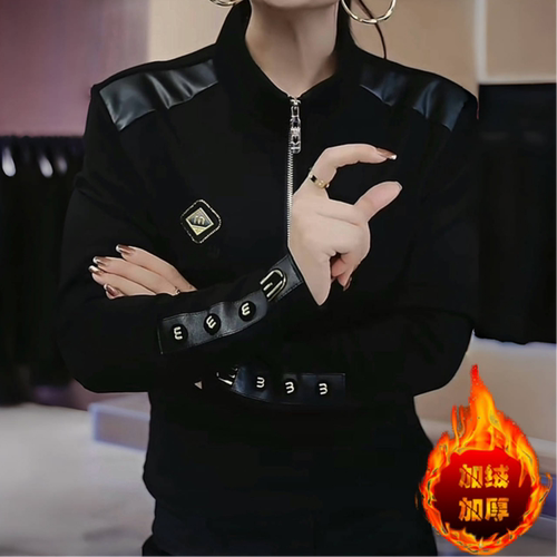 男士拼接长袖百搭潮流秋冬半拉立领加绒休闲修身保暖百搭轻奢卫衣