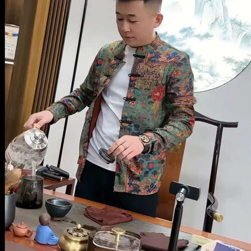 2026男士碎花中国衬衫外套长袖时尚潮流百搭休闲夹克外穿春夏上衣