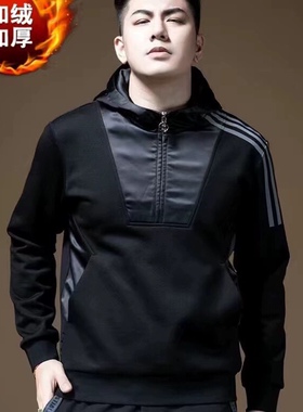 欧洲站春秋男士时尚连帽半拉链卫衣 ins潮牌加绒百搭冬季男装上衣