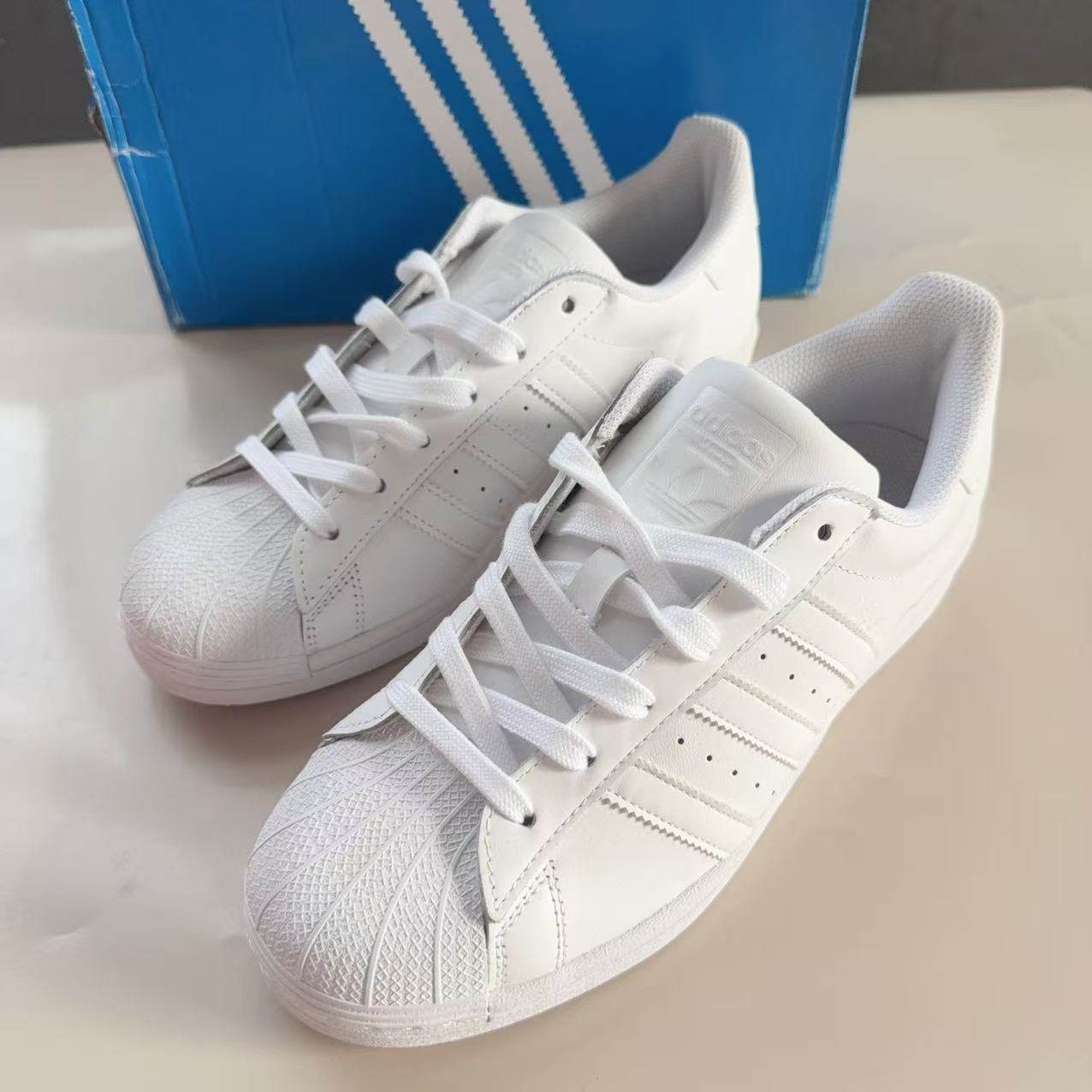 Adidas三叶草Suprtstar纯白贝壳头低帮男女系带运动板鞋EG4960