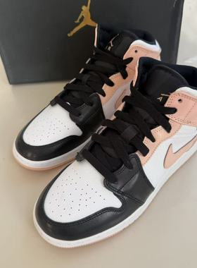 NIKE/耐克Air Jordan 1 Mid GS 粉黑色女款中帮篮球鞋 554725-133