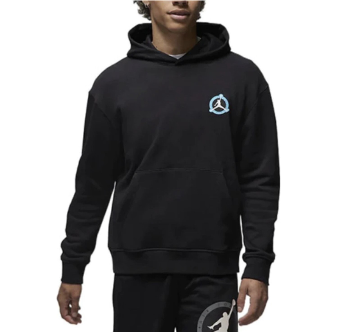 Jordan 字母Logo人物印花抓绒连帽卫衣 男款黑色DV7592-010