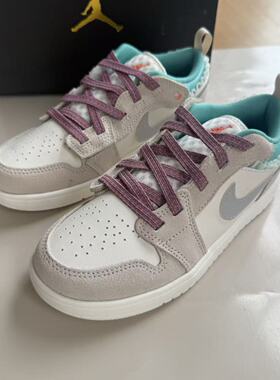 Air Jordan 1 AJ1 白灰色 儿童 低帮 休闲运动篮球鞋FQ8093-100