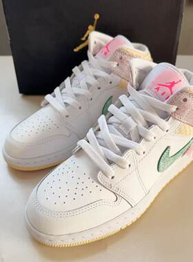 Air Jordan 1 Mid AJ1冰淇淋白粉绿礼物板鞋女情侣鞋男DD1666-100
