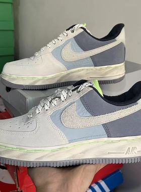 Nike耐克女鞋Air Force 1灰蓝色 空军一号复古低帮板鞋DO2339-114