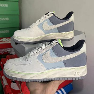 Nike耐克女鞋Air Force 1灰蓝色 空军一号复古低帮板鞋DO2339-114