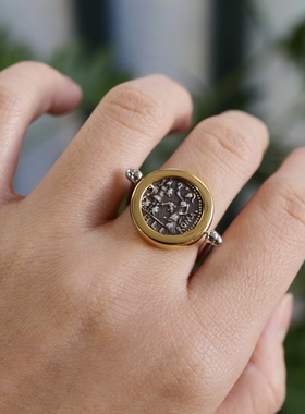 延续战斗力。古希腊士兵浮雕钱币双面翻转金银撞色戒指环高级设计