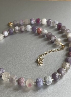 过往云烟。天然梅花碧玺粉紫色系精工切面闪亮串珠项链时髦高级