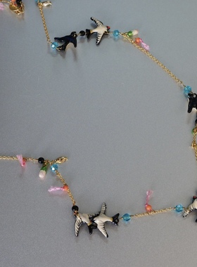 生命力啊。可爱燕子飞鸟花苞手绘珐琅Les春日气息长项链毛衣秋冬