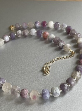 过往云烟。天然梅花碧玺粉紫色系精工切面闪亮串珠项链时髦高级