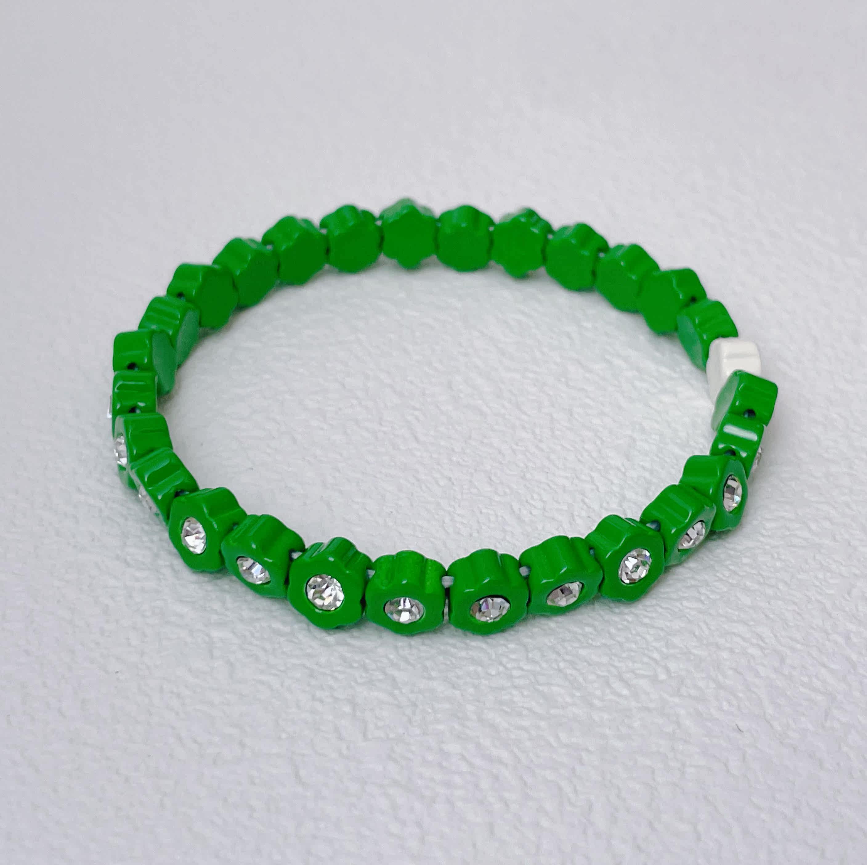 生机勃勃.小众ra亮绿色花朵镶嵌锆石异形手链弹力松紧可爱