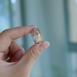 宫廷戏码 S925纯银镀金撞色蕾丝锆石星闪意大利拉丝工艺戒指精致