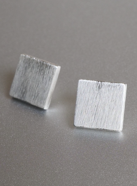 【清仓特价】方正银色拉丝质感几何耳钉925银针时髦简约孤品