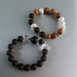 优雅清禅。天然珍珠木珠黑檀木葫芦串珠弹力手链清冷感国风小众