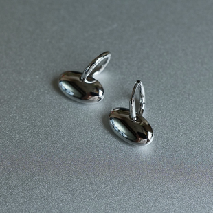 极简立体椭圆蛋形吊坠银色耳扣胖水滴小巧百搭时髦 清仓特价