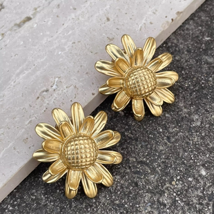 金色向日葵太阳花精致耳饰时髦复古高级孤品 耳夹 清仓特价