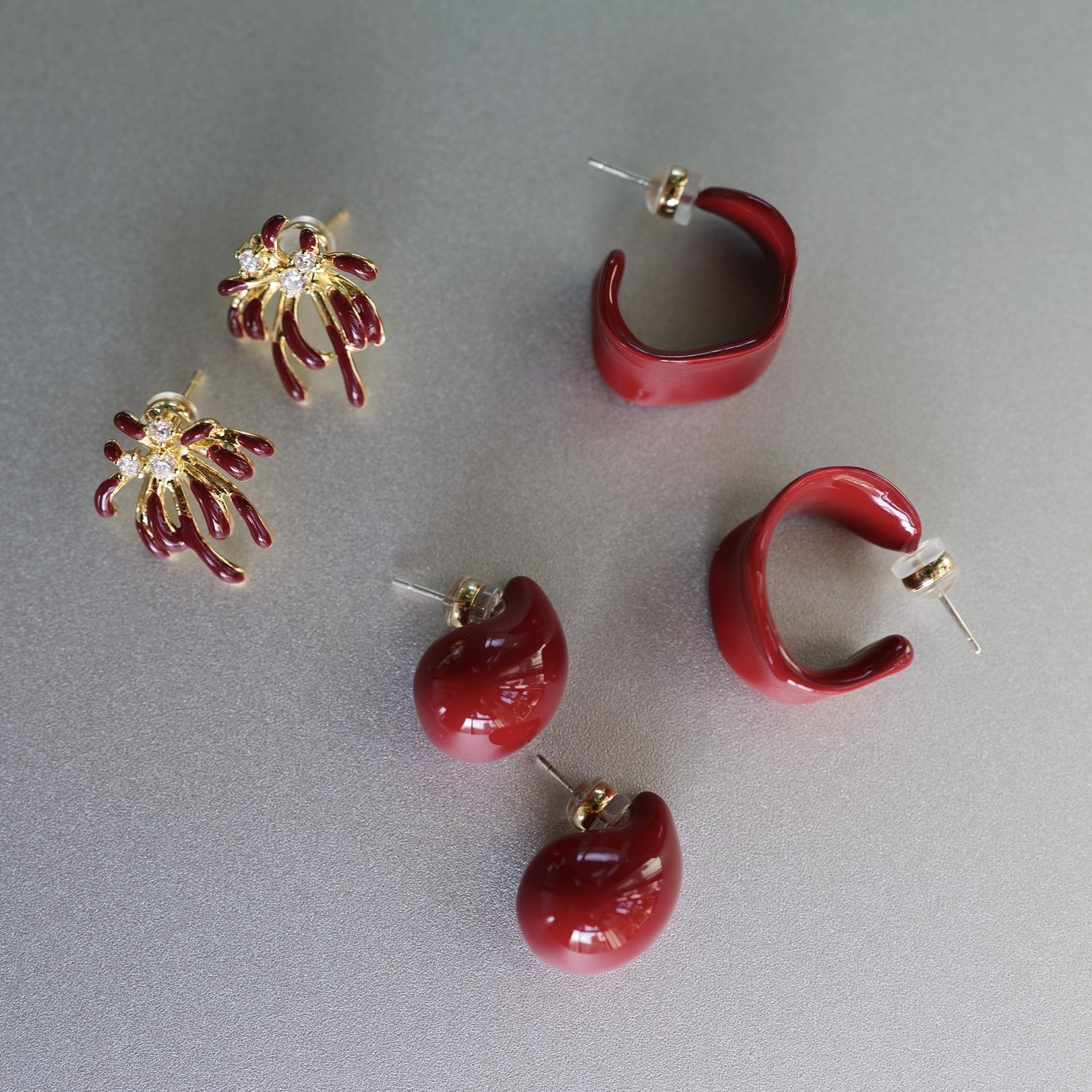 好运红红。高级新年酒红色滴釉烟花水滴C字耳钉925银针时髦节日,饰品/流行首饰/时尚饰品新,手镯,淘宝优惠券,粉丝福利购,淘宝优惠卷