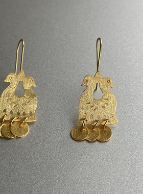 万物有灵。金色小鸟天鹅眼睛造型圆吊坠耳钩复古小众文艺西班牙风