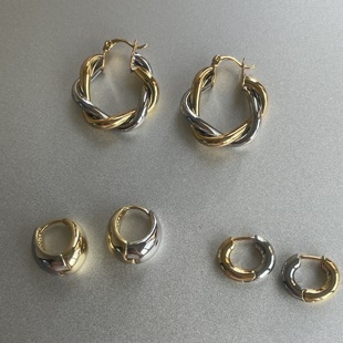 亦金亦银 闪亮撞色圆形u麻花设计简约耳扣环时髦百搭日常通勤