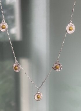 生命力。S925纯银5朵小雏菊花吊坠金撞色意大利经典项链时髦优雅