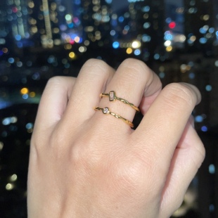 B入福利！小精致双层金色捶纹镶嵌锆石戒指简约精致开口可调节