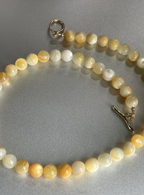 优雅金鱼。天然贝壳金色渐变圆球珠8mm串珠项链时髦高级简约百搭