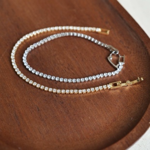 闪光带 日常 明亮满镶锆石金银色2mm细手链精致百搭叠戴时髦个性