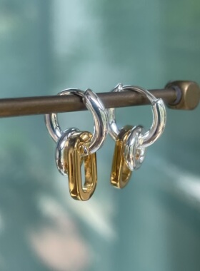 chui爆！闪亮银色小耳圈金银椭圆套环吊坠可拆设计多种戴法简约