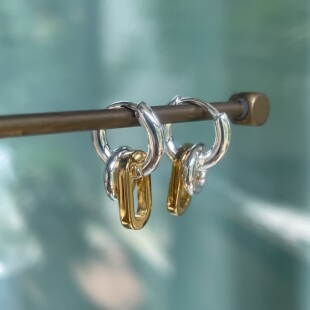 chui爆！闪亮银色小耳圈金银椭圆套环吊坠可拆设计多种戴法简约