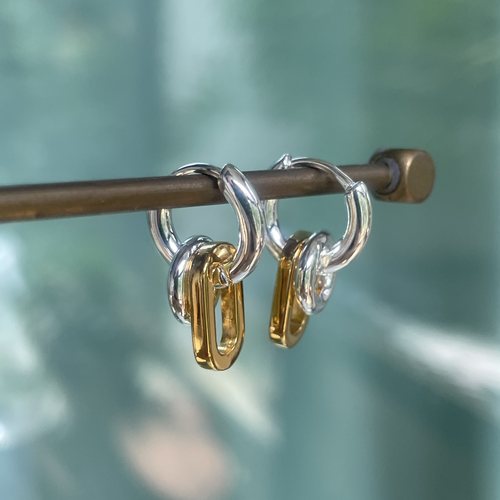 chui爆！闪亮银色小耳圈金银椭圆套环吊坠可拆设计多种戴法简约
